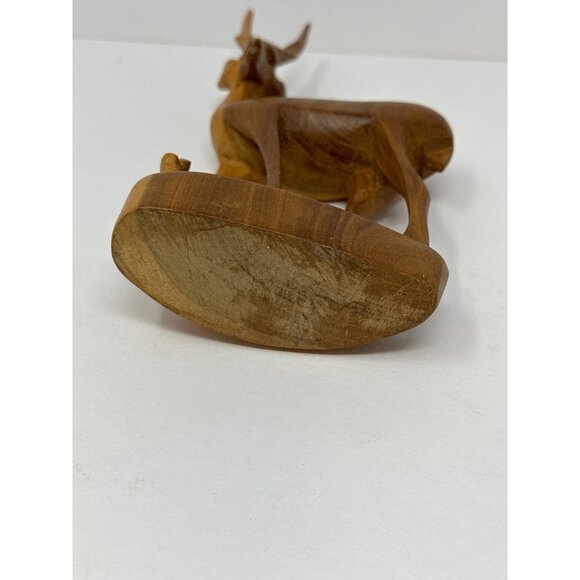 Vintage Hand-Carved Wooden Gazelle Figurine With Baby 8" Tall Antelope Sculpture - Picture 7 of 7